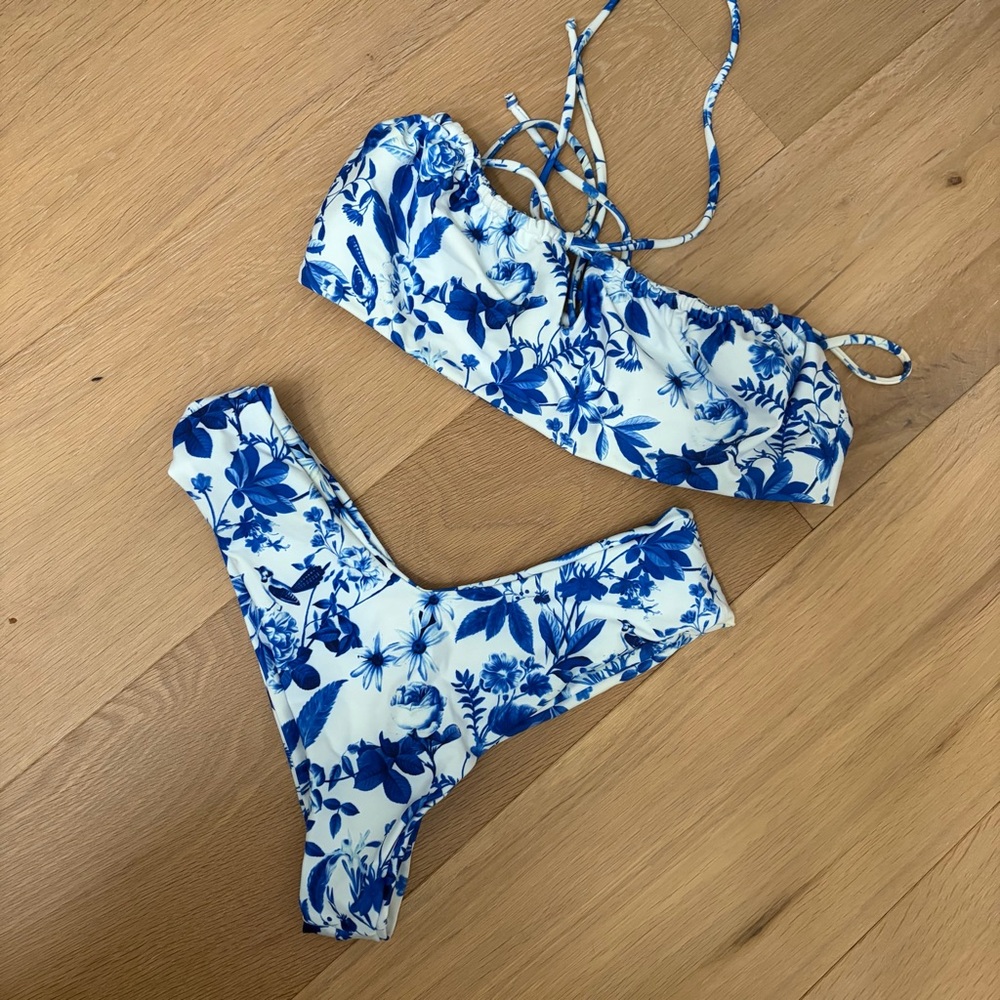 Skatie Blue and White Wisteria Floral Bikini Set